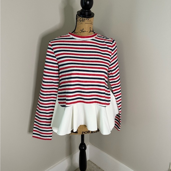 English Factory Red, White, and Blue Striped Ruffle Blouse - Picture 2 of 7